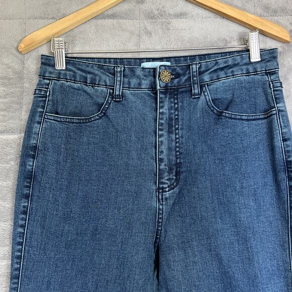 Mumu Blue Jeans 29 Blue Berkeley Zip Up Bells Dark Rainstorm Festival Hippie - Picture 3 of 11